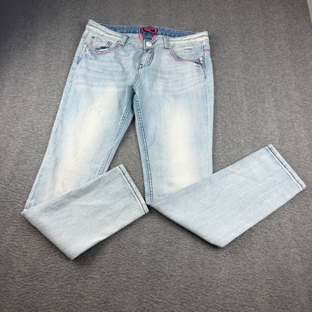 ReRock Skinny Jeans Women's 14 Light Wash Pink Stitch Distressed Denim